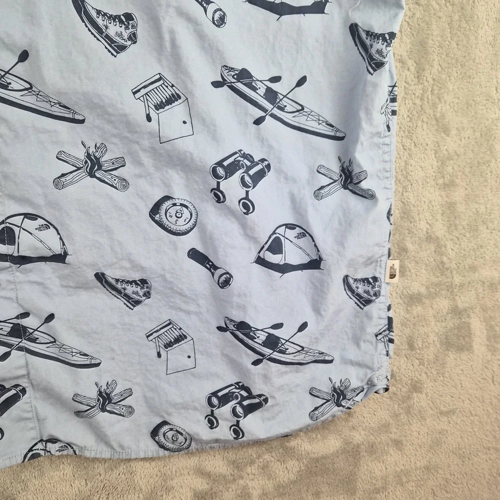 The North Face Campsite Shirt Mens XXL Blue Short Sleeve Outdoor Activity Print